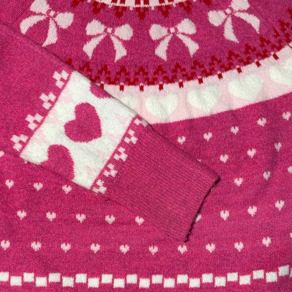 CeCe Heart Sweater Medium White Pink Red Bow - Picture 7 of 7